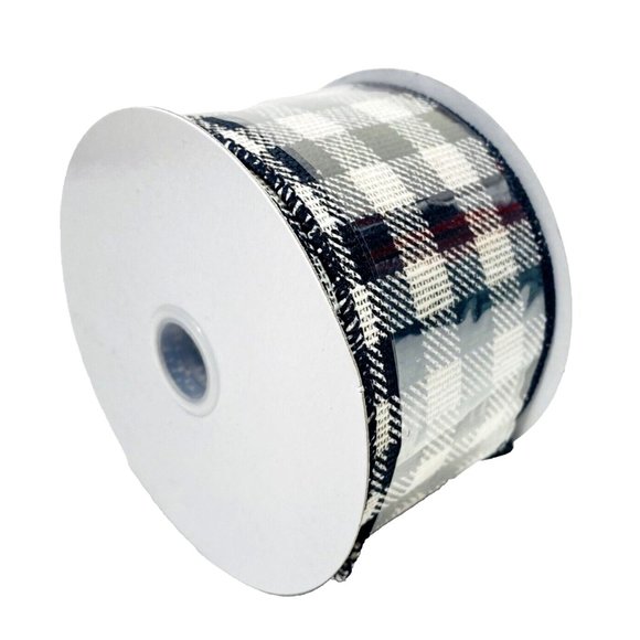 Black & White Check Ribbon, Black White Plaid Pattern Ribbon Roll Craft Material - Picture 2 of 5